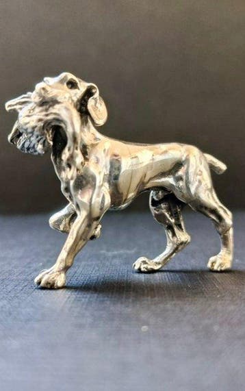 sculptuur, Italienische Silberfigur – Jagdhund mit Beute –