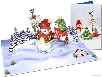 3D Kerstkaart Sneeuwpoppen Merry Christmas pop-up kaart, Verzenden, Nieuw