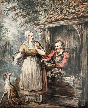 H.E. Reijntjens (1817-1900) - Dame en hond bij de