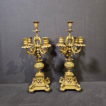 Pendule (2) Lodewijk XVI-stijl - Verguld brons - 1850-1900 -, Antiek en Kunst