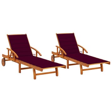 vidaXL Ligstoelen 2 st met kussens massief acaciahout, Tuin en Terras, Verzenden, Nieuw