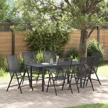 vidaXL Tuin eettafelset 7 st Antraciet Poedercoating staal, Verzenden, Nieuw, 7 zitplaatsen