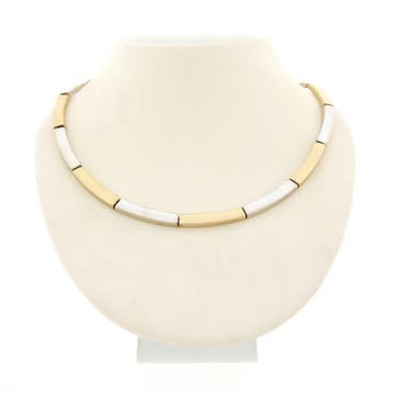 Bicolor gouden fantasie schakelcollier (Ketting), Ophalen of Verzenden, Gebruikt, Overige kleuren, Goud