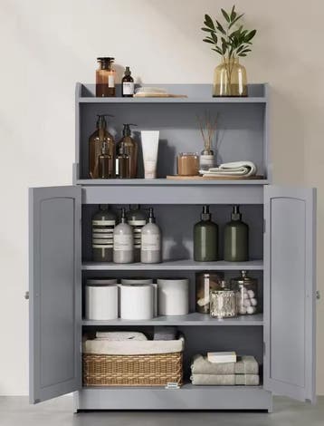 Witte Badkamerkast met Deuren en 2 Open Planken – 100 cm, Huis en Inrichting, Keuken | Keukenelementen, Verzenden, Nieuw