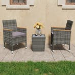 vidaXL 3-delige Bistroset poly rattan en gehard glas grijs, Tuin en Terras, Verzenden, Nieuw