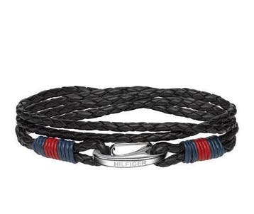 Tommy Hilfiger Armband - Zwart - Leer - diameter: 41 cm, Verzenden, Nieuw