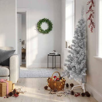 vidaXL Kunstkerstboom met standaard half 150 cm PVC roze, Verzenden, Nieuw