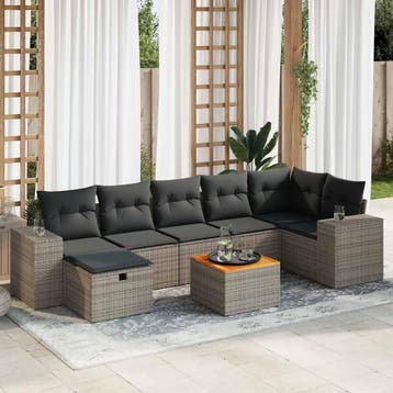 vidaXL 8-delige Loungeset met kussens poly rattan grijs, Verzenden, Nieuw, Loungeset