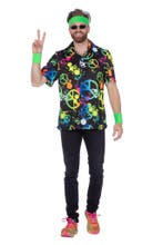 Party Blouse Heren Peace Hippie Neon, Kleding | Heren, Ophalen of Verzenden, Nieuw