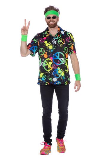 Party Blouse Heren Peace Hippie Neon, Ophalen of Verzenden, Nieuw