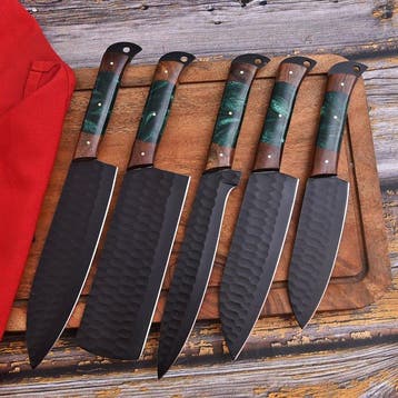 Keukenmes - hout en hars, D2 steel met poedercode - Japan -