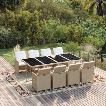vidaXL 9-delige Tuinset met kussens poly rattan beige, Verzenden, Nieuw, Tuinset