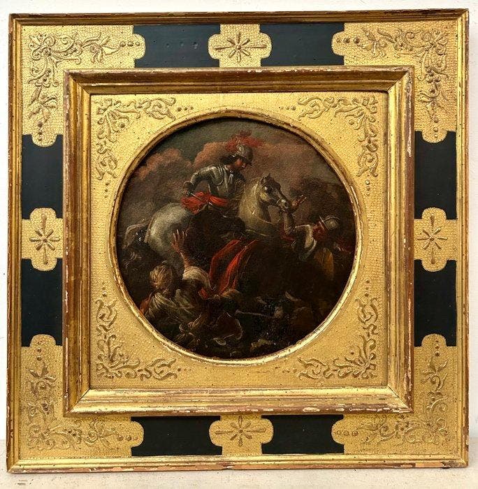 Italiaanse school (XVII) - Battaglia con cavaliere e soldati, Antiek en Kunst, Kunst | Schilderijen | Klassiek