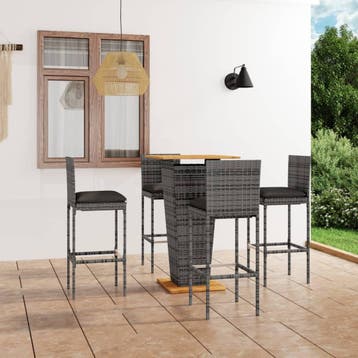 vidaXL 5-delige Tuinbarset met kussens poly rattan grijs, Verzenden, Nieuw, 4 zitplaatsen