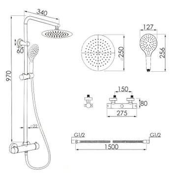 Gouden Doucheset Thermostaatkraan | Messing | OP=OP, Ophalen of Verzenden, Nieuw, Rvs, Douche