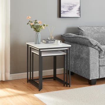 Bijzettafel Trollhättan set van 3 zwart en marmer wit [en.ca, Verzenden, Nieuw