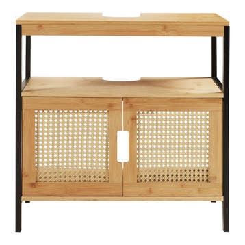 Wastafelonderkast Tervola 60x60x35 cm zwart naturel en rotan, Verzenden, Nieuw