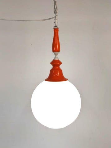 Plafondlamp - Opaline glas - Space Age oranje lamp