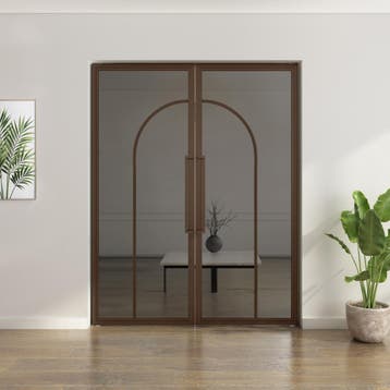 Dubbele stalen taatsdeur - Brons - 2 Vlaks rond - Rookglas, Minder dan 80 cm, Overige typen, Nieuw, Metaal