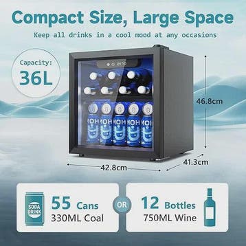 Compacte Drankenkoelkast 55 Blikjes | Glazen Deur & LED Verl, Verzenden, Nieuw