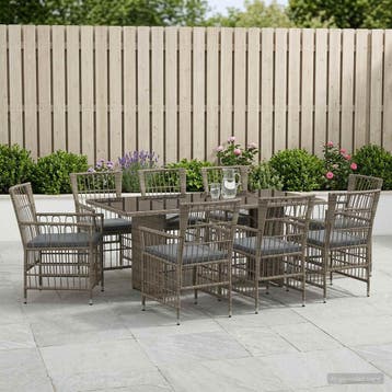 vidaXL Buiten eettafelset 9 st Grijs poly rattan, Verzenden, Nieuw, Rotan, Meer dan 8 zitplaatsen