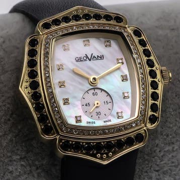 Geovani - Diamond Swiss Watch - GOL593-GL-D-7 - Black strap, Nieuw