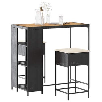 vidaXL 3-delige Tuinbarset met kussens poly rattan zwart, Tuin en Terras, Verzenden, Nieuw, 2 zitplaatsen