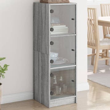 vidaXL buffetkast met glazen deuren 35x37x109 cm grijs, Huis en Inrichting, Kasten | Buffetkasten, Minder dan 50 cm, Verzenden