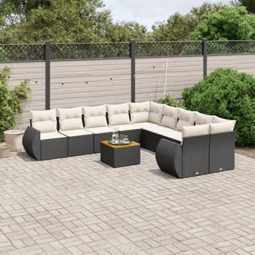 vidaXL 11-delige Loungeset met kussens poly rattan zwart, Verzenden, Nieuw, Loungeset