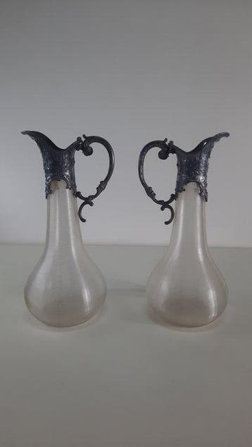 Kruik - Glas - Paar wijnkaraffen, Antiek en Kunst