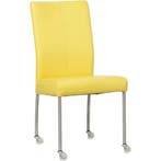 Leren eetkamerstoel Comfort met wieltjes - Hermes Yellow, Ophalen of Verzenden, Nieuw, Leer, Modern