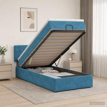 vidaXL Ottoman bed met matras Donkerblauw 90 x 200 cm, Verzenden, Nieuw, Blauw, Stof