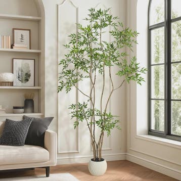Kunstplant Nandina - Stijlvolle Vloerplant in Grijze Pot voo, Verzenden