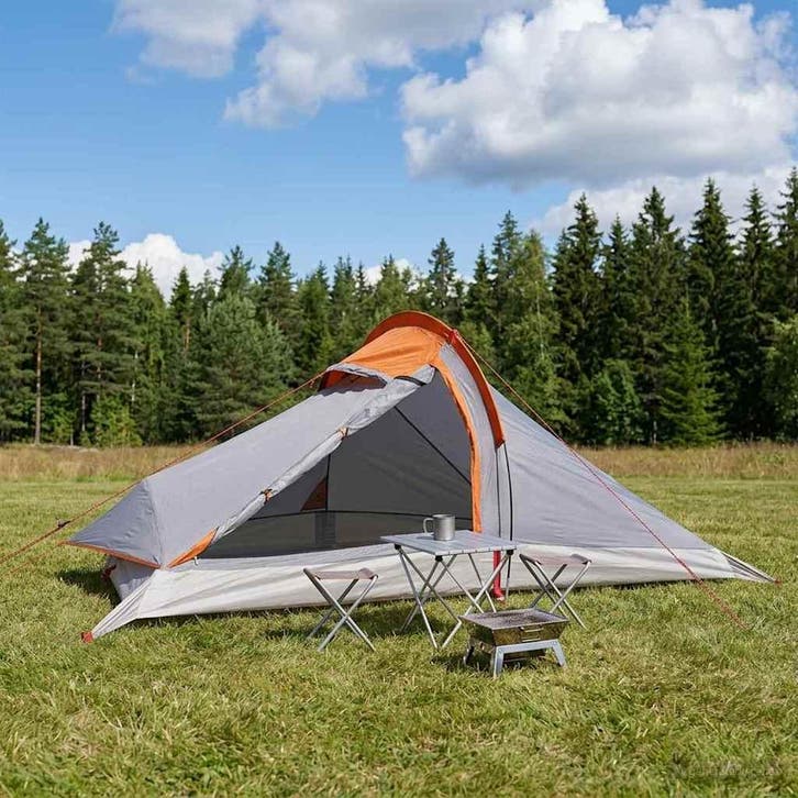 vidaXL Backpacking Tent Grijs en Oranje 4-persoons, Caravans en Kamperen, Tenten, Nieuw, tot en met 2, Verzenden