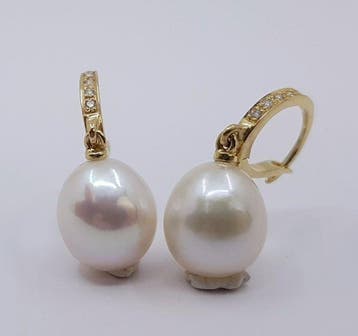 Oorbellen - 14 karaat Geel goud - 0.09ct. tw. - 10×11 mm, Sieraden, Tassen en Uiterlijk, Oorbellen, Nieuw