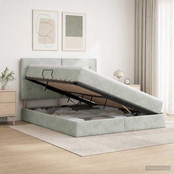 vidaXL Opslag bed met matras Lichtgrijs 180 x 200 cm Fluweel, Verzenden, Nieuw, Stof