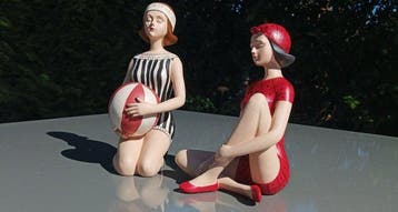 Beeld, Twee baddames retro - 21.5 cm - resin