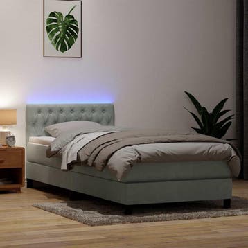 vidaXL Boxspring met matras en LED fluweel lichtgrijs 80x220, Eenpersoons, Verzenden, Nieuw, Stof