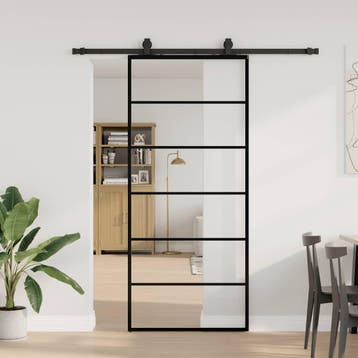 vidaXL Schuifdeur met beslagset 90x205 cm ESG glas zwart, Verzenden, Nieuw