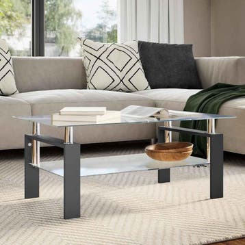 vidaXL Salontafel 95x55x40 cm gehard glas transparant en, 50 tot 100 cm, Verzenden, Nieuw, 50 tot 100 cm