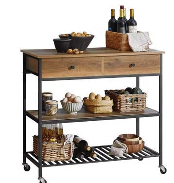 Keukentrolley Zwart/Naturel – 2 Lades &amp; Planken, 100 cm, Huis en Inrichting, Keuken | Keukenelementen, Verzenden, Nieuw