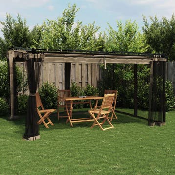 vidaXL Prieel met zijwanden van gaas 4x3 m staal taupe, Tuin en Terras, Verzenden, Nieuw