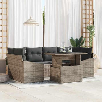 vidaXL Tuin Sofa Set 7 st Grijs poly rattan, Verzenden, Nieuw, Rotan, 7 zitplaatsen
