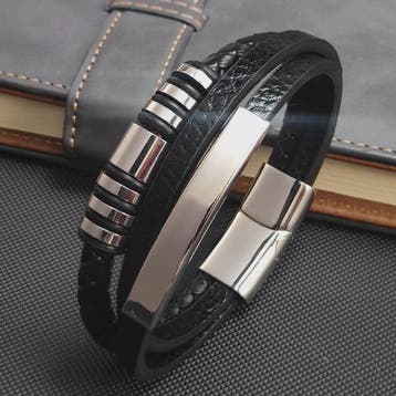 Heren Leren Armband met RVS Details - Stijlvol & Klassiek, Verzenden, Nieuw