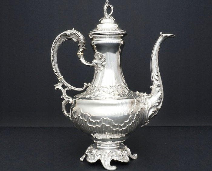 Kruik - Antiek Franse Sterlingzilver Rococo waterkan – Henri, Antiek en Kunst, Antiek | Goud en Zilver