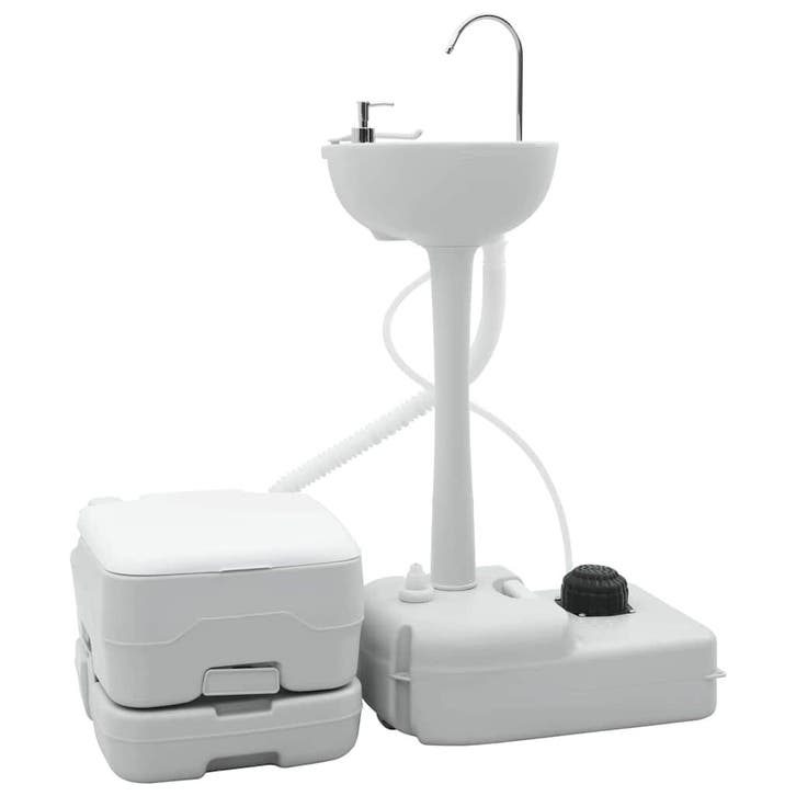 vidaXL Camping Toilet Set 2 pcs Grijs en Wit, Sport en Fitness, Bergsport en Wandelen, Nieuw, Verzenden