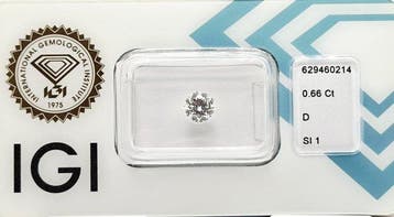 1 pcs Diamant (Natuurlijk) - 0.66 ct - Rond - D (kleurloos), Nieuw