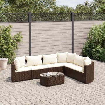 vidaXL 7-delige Loungeset met kussens poly rattan bruin, Verzenden, Nieuw, 6 zitplaatsen, Loungeset