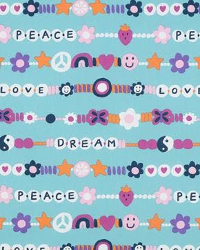 Fine Poplin Katoen Peace & Love Baby Blauw, Nieuw, Blauw