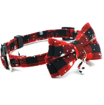Kersthalsband met strik voor kat of kleine hond rood snow..., Ophalen of Verzenden, Nieuw
